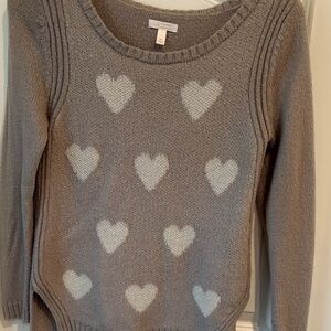 LC Lauren Conrad Gray Sweater with White Heart Design